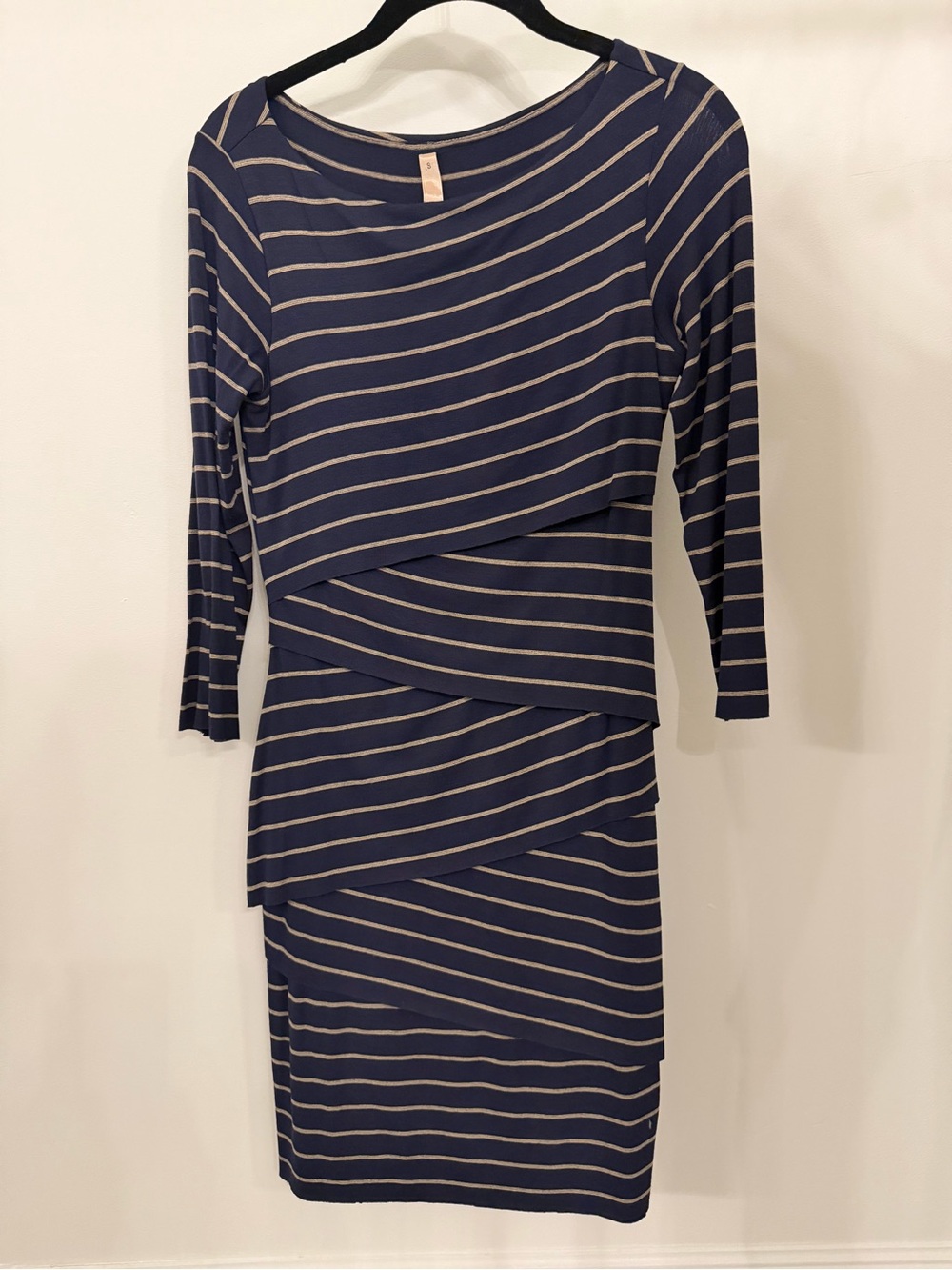 Bailey 44 Navy and Cream Striped Midi Dress